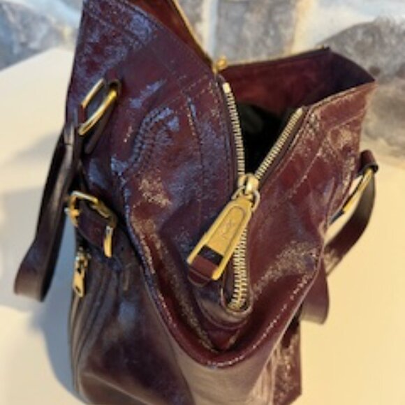 Yves Saint Laurent Rive Gauche Burgundy Patent Leather Sac Downtown Tote - Picture 3 of 14